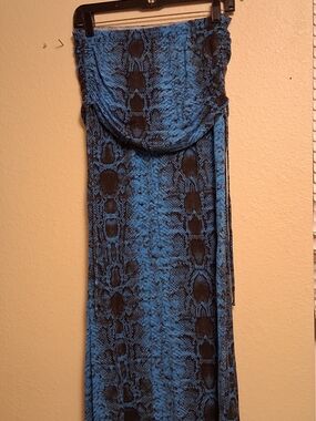 VENUS Blue and Black Snake Print Maxi Skirt M 260791  39" Long